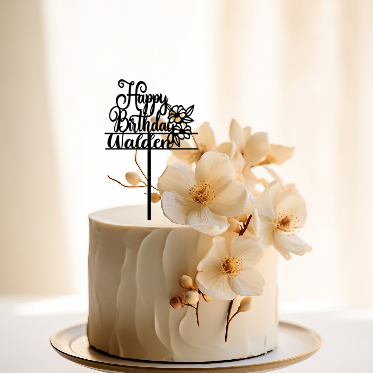 Flower Supplies - 1PC 新しいハッピーバースデー美しい花のパーソナライズされた名前入りケーキサインケーキオーナメントケーキ用品花嫁新郎へのギフト