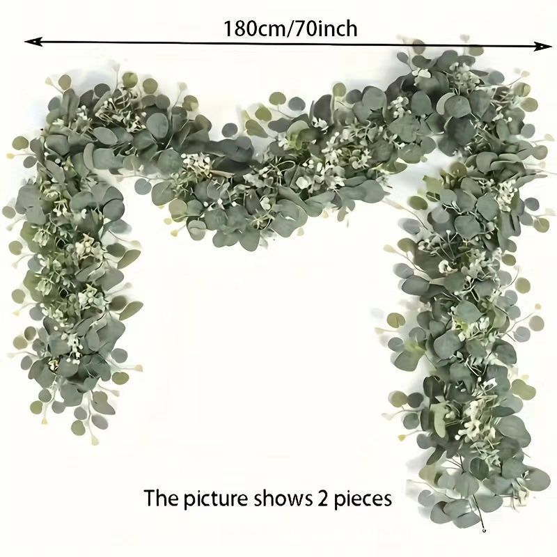 Eucalyptus Preserved - 1pc 人工ユーカリの葉グリーンガーランドフェイクプラント春のつる植物、白い花のベリー付き、結婚式、ホームパーティーデコレーション用