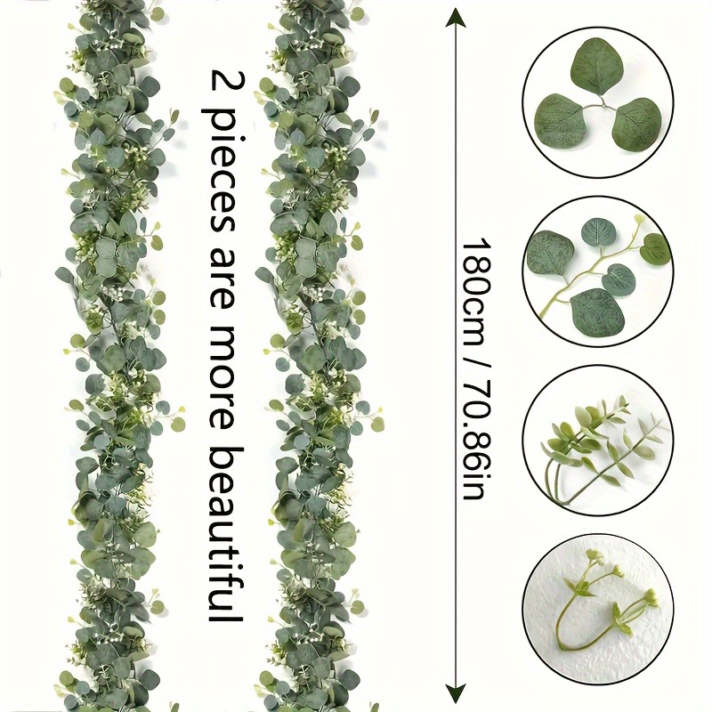 1pc 人工ユーカリの葉緑ガーランド偽植物つる白い花ベリー家 - Eucalyptus Preserved のレビューと価格