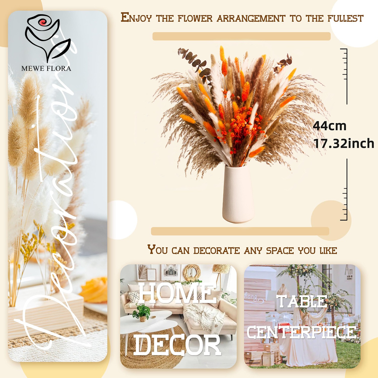 ドライナチュラルフラワーパンパスブーケセット秋装飾オレンジカ - Eucalyptus Preserved のレビューと価格